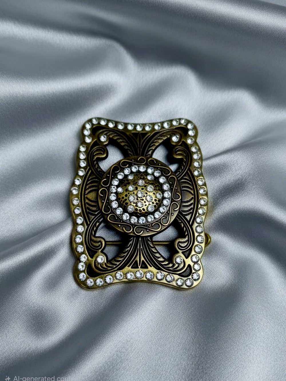Ornate vintage brass belt buckle Shimmering Crystal Righnstones Antique Finish
